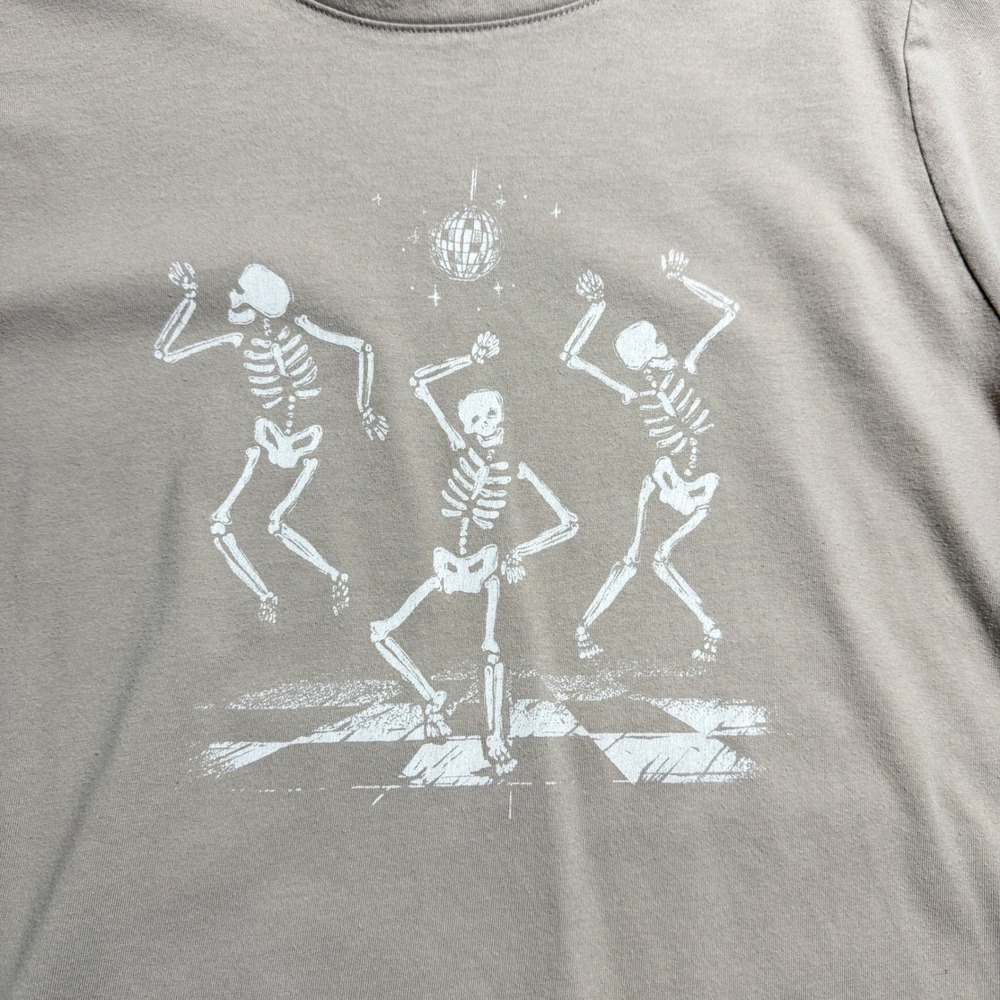 Dancing Skeletons Disco Ball Graphic Tee Taupe XL Dance Party Whimsigoth Grunge
